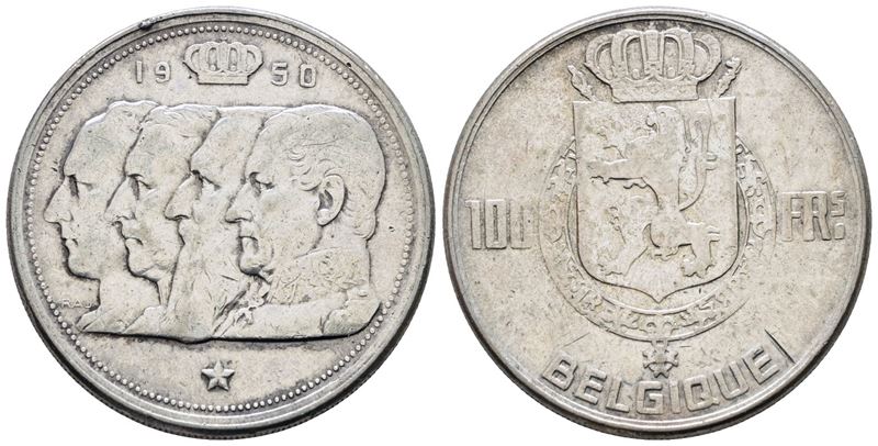 Belgio. Baldovino (1948-1993). 100 Franchi 1950. Km 138; Ag; 18gr