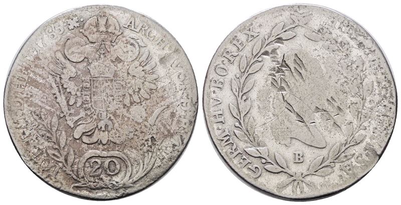 AUSTRIA. Giuseppe II (1780-1790). 20 kreuzer 1785 B (Kremniz). KM 2069; Ag; 6,15gr. B