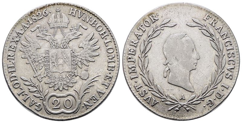AUSTRIA. Francesco II (1792-1835). 20 kreuzer 1826 A (Vienna). KM 2144; Ag; 6,68gr