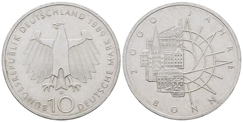 GERMANIA. 10 marchi 1972 D "2000 anni città di Bonn". KM 172; Ag; 15,5gr SPL