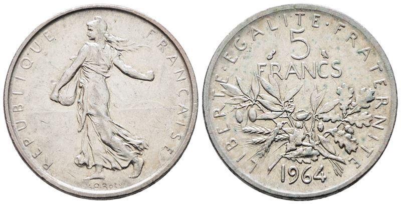 FRANCIA. 5 franchi 1964. KM 926; Ag; 12gr
