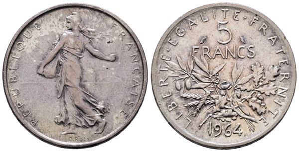 FRANCIA. 5 franchi 1964. KM 926; Ag; 12gr