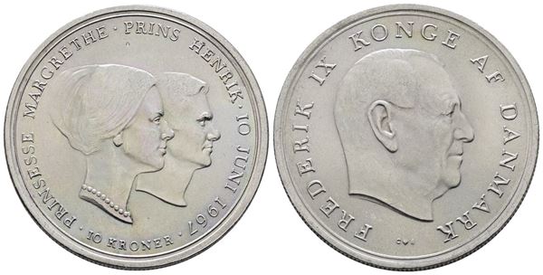 DANIMARCA. Federico IX (1947-1972). 10 corone 1967 "nozze principessa Margherita". KM 856; Ag; 20,4gr