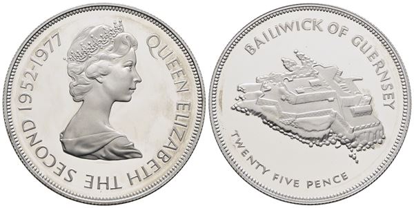 GUERSNEY. Elisabetta II (1952-2022). 25 pence 1977. KM 31; Cn; 28,28gr. In capsula