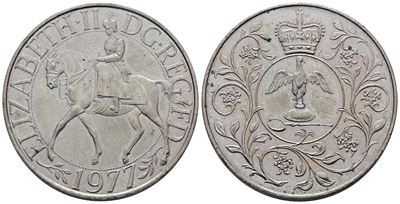 Inghilterra. Elisabetta II. 25 Pence 1977 "giubileo D'argento 1952-1977". Km 920; Cn; 28,28gr. Le...