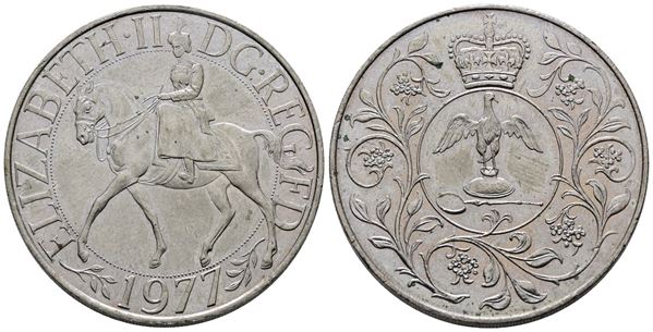 INGHILTERRA. Elisabetta II. 25 pence 1977 "giubileo d'argento 1952-1977". KM 920; Cn; 28,28gr. Leggere ossidazioni