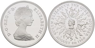 Inghilterra. Elisabetta II. 25 Pence 1980 "80 Anni della Regina Madre". Km 921; Cn; 28,28gr. in C...