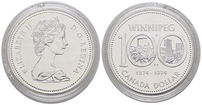 Canada. Elisabetta II (1952-2022). Dollaro 1974 "winnipeg". Km 88a; Ag; 23,33gr. in Capsula