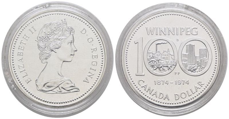 Canada. Elisabetta II (1952-2022). Dollaro 1974 "winnipeg". Km 88a; Ag; 23,33gr. in Capsula
