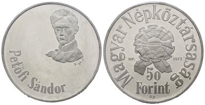 Ungheria. 50 Fiorini 1973 'petofi Sandor'. Km 599; Ag; 16gr Fdc