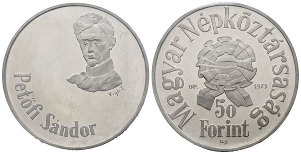 UNGHERIA. 50 fiorini 1973 "Petofi Sandor". KM 599; Ag; 16gr