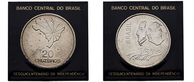 Brasile. 20 Cruzeiro 1972 "150° Anniversario Indipendenza". Km 583; Ag; 18,04gr; in Capsula Origi...