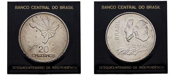 BRASILE. 20 cruzeiro 1972 "150° anniversario indipendenza". KM 583; Ag; 18,04gr; In capsula originale