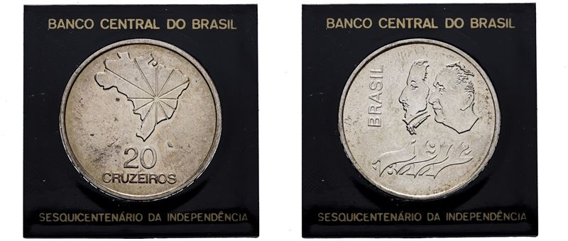 Brasile. 20 Cruzeiro 1972 "150° Anniversario Indipendenza". Km 583; Ag; 18,04gr; in Capsula Origi...
