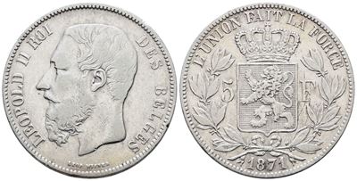 Belgio. Leopoldo II (1865-1909). 5 Franchi 1871. Km 24; Ag; 25gr