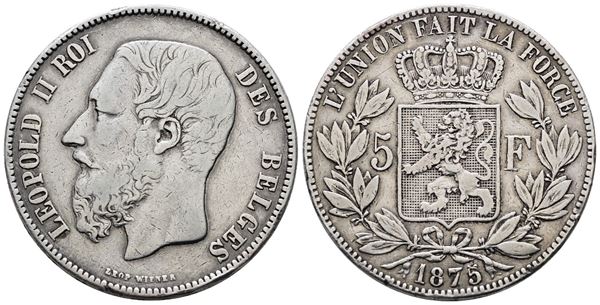 BELGIO. Leopoldo II (1865-1909). 5 franchi 1875. KM 24; Ag; 25gr
