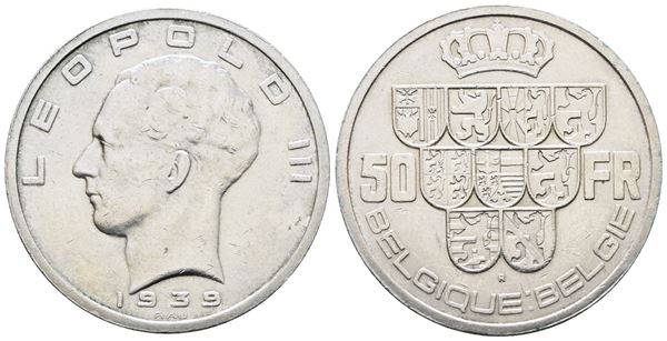 BELGIO. Leopoldo III (1934-1947). 50 franchi 1939. KM 122; Ag; 20gr