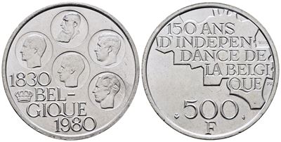 Belgio. Baldovino (1948-1993). 500 Franchi 1980. Km 161a; Ag; 25gr