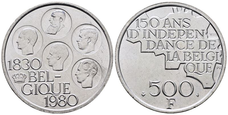 Belgio. Baldovino (1948-1993). 500 Franchi 1980. Km 161a; Ag; 25gr