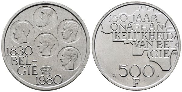 BELGIO. Baldovino (1948-1993). 500 franchi 1980. KM 161a; Ag; 25gr