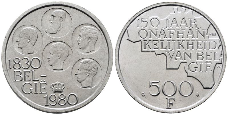 BELGIO. Baldovino (1948-1993). 500 franchi 1980. KM 161a; Ag; 25gr. SPL/FDC