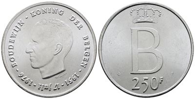 Belgio. Baldovino (1948-1993). 250 Franchi 1976. Km 157; Ag; 25gr
