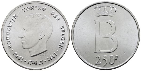 BELGIO. Baldovino (1948-1993). 250 franchi 1976. KM 157; Ag; 25gr