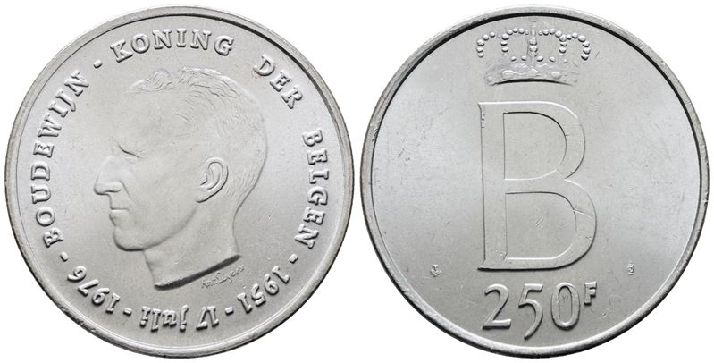 Belgio. Baldovino (1948-1993). 250 Franchi 1976. Km 157; Ag; 25gr