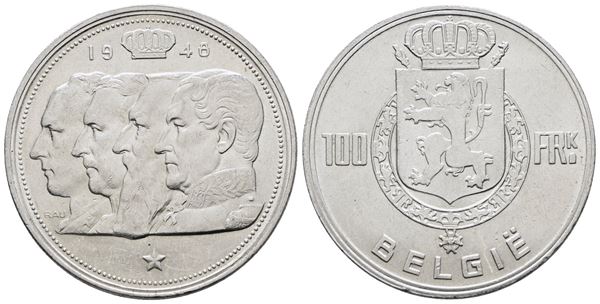 BELGIO. Baldovino (1948-1993). 100 franchi 1948. KM 139; Ag; 18gr