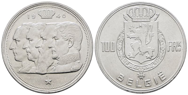 BELGIO. Baldovino (1948-1993). 100 franchi 1948. KM 139; Ag; 18gr. qFDC