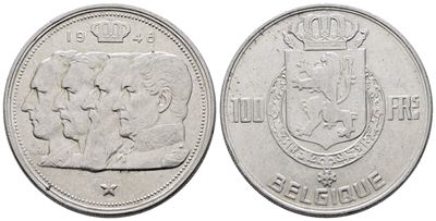 Belgio. Baldovino (1948-1993). 100 Franchi 1948. Km 139; Ag; 18gr