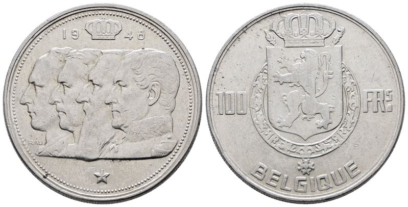 Belgio. Baldovino (1948-1993). 100 Franchi 1948. Km 139; Ag; 18gr