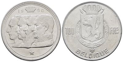 Belgio. Baldovino (1948-1993). 100 Franchi 1950. Km 139; Ag; 18gr