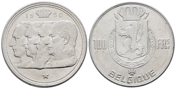 BELGIO. Baldovino (1948-1993). 100 franchi 1950. KM 139; Ag; 18gr