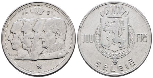 BELGIO. Baldovino (1948-1993). 100 franchi 1951. KM 139; Ag; 18gr