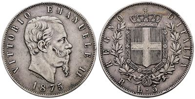 Regno D'italia. Roma. Vittorio Emanuele II (1861-1878). 5 Lire 1875. Gig. 50; Ag; 25gr