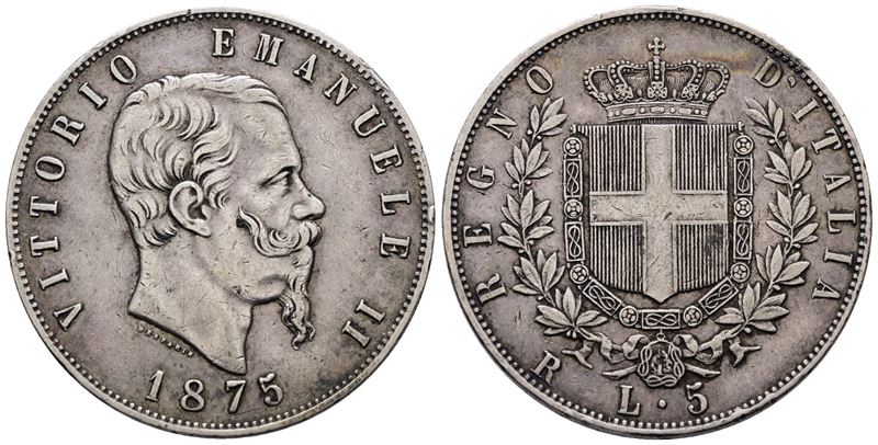 Regno D'italia. Roma. Vittorio Emanuele II (1861-1878). 5 Lire 1875. Gig. 50; Ag; 25gr