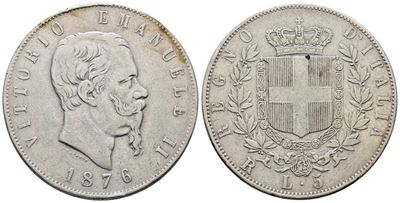 Regno D'italia. Roma. Vittorio Emanuele II (1861-1878). 5 Lire 1876. Gig. 51; Ag; 25gr Bb