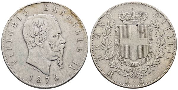 REGNO D'ITALIA. ROMA. Vittorio Emanuele II (1861-1878). 5 lire 1876. Gig. 51; Ag; 25gr