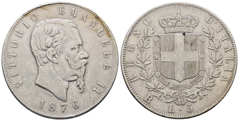 Regno D'italia. Roma. Vittorio Emanuele II (1861-1878). 5 Lire 1876. Gig. 51; Ag; 25gr