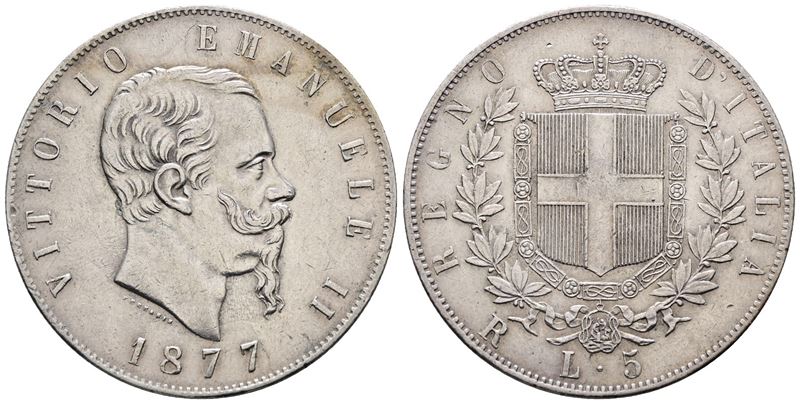 Regno D'italia. Roma. Vittorio Emanuele II (1861-1878). 5 Lire 1877. Gig. 52; Ag; 25gr