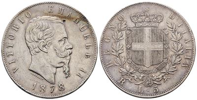 Regno D'italia. Roma. Vittorio Emanuele II (1861-1878). 5 Lire 1878. Gig. 53; Ag; 25gr