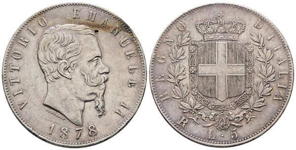 REGNO D'ITALIA. ROMA. Vittorio Emanuele II (1861-1878). 5 lire 1878. Gig. 53; Ag; 25gr