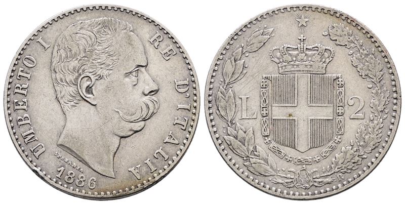 Regno D'italia. Umberto i (1878-1900). 2 Lire 1886. Gig.30; Ag; 10gr