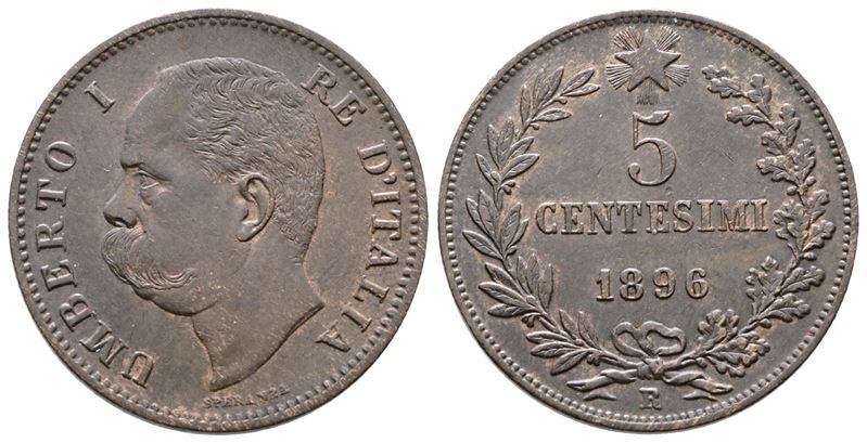Regno D'italia. Umberto i (1878-1900). 5 Centesimi 1896. Gig.52; Cu; 5gr. Raro