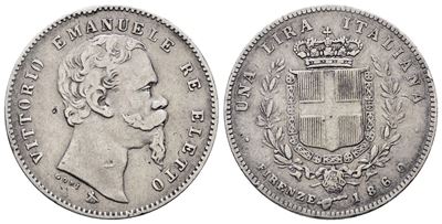 Re Eletto. Firenze. Vittorio Emanuele II (1859-1860). 1 Lira 1860. Gig.13; Ag; 5gr. Colpetto