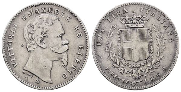 RE ELETTO. FIRENZE. Vittorio Emanuele II (1859-1860). 1 lira 1860. Gig.13; Ag; 5gr. Colpetto