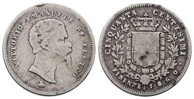 Vittorio Emanuele II, Moneta da 50 centesimi 1860, Firenze