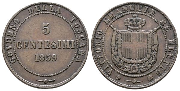RE ELETTO. Vittorio Emanuele II (1859-1860). 5 centesimi 1859. Gig.17; Cu; 5gr.