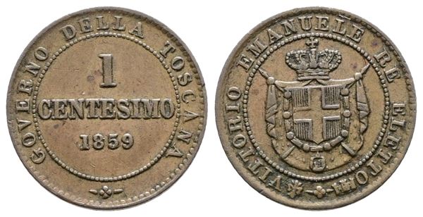 RE ELETTO. Vittorio Emanuele II (1859-1860). 1 centesimo 1859. Gig.19; Cu; 1gr.
